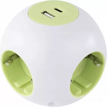Power socket cube REV PowerGlobe 4-way with USB ports, white, 1.4 m cable