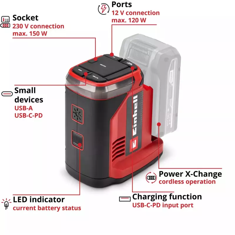 Portable battery energy station EINHELL TE-ES 18/150/1 Li-C-Solo — portable power supply for 18V batteries