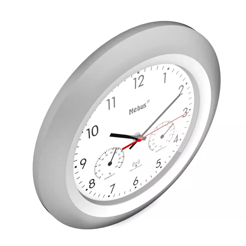 Digital clock Mebus 19450 Round Silver White Battery operated