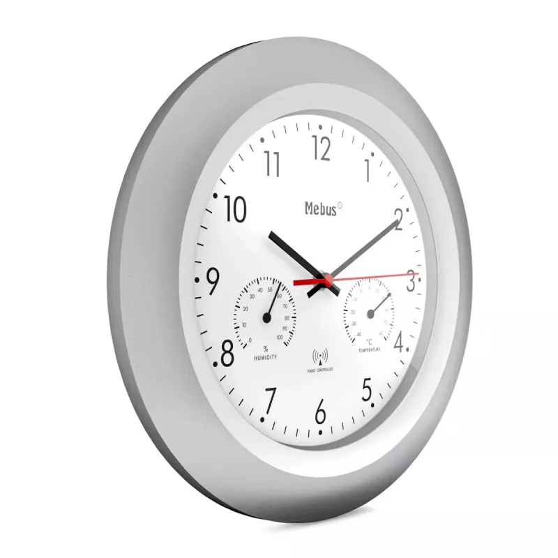 Digital clock Mebus 19450 Round Silver White Battery operated