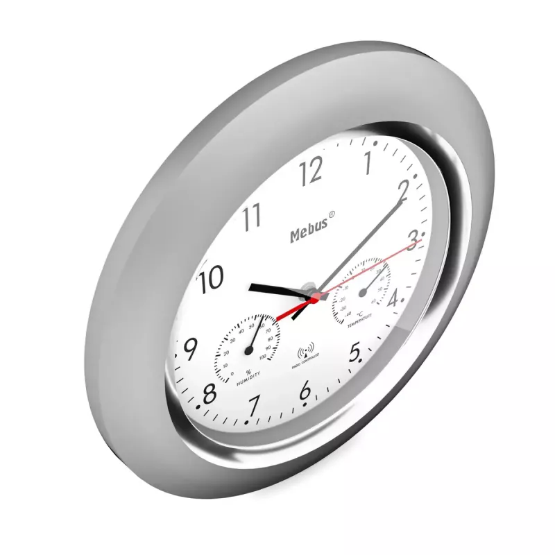 Digital clock Mebus 19454 Round Silver White Battery AA
