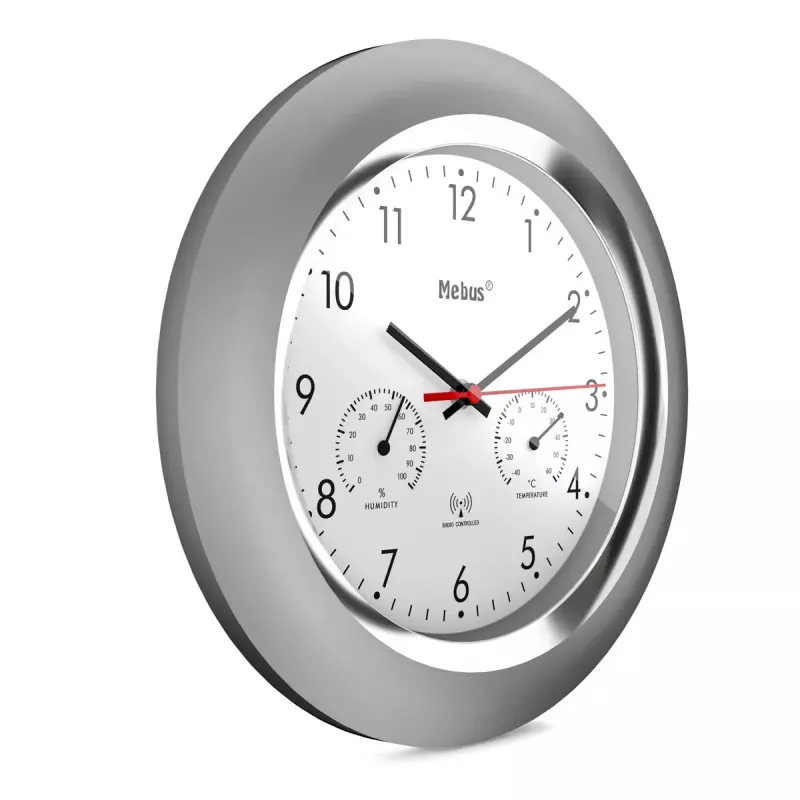 Digital clock Mebus 19454 Round Silver White Battery AA