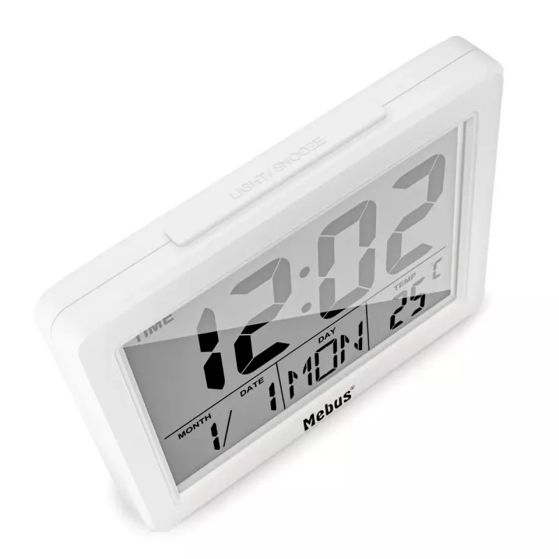 Quartz alarm clock Mebus 25738 White Rectangle Battery AAA