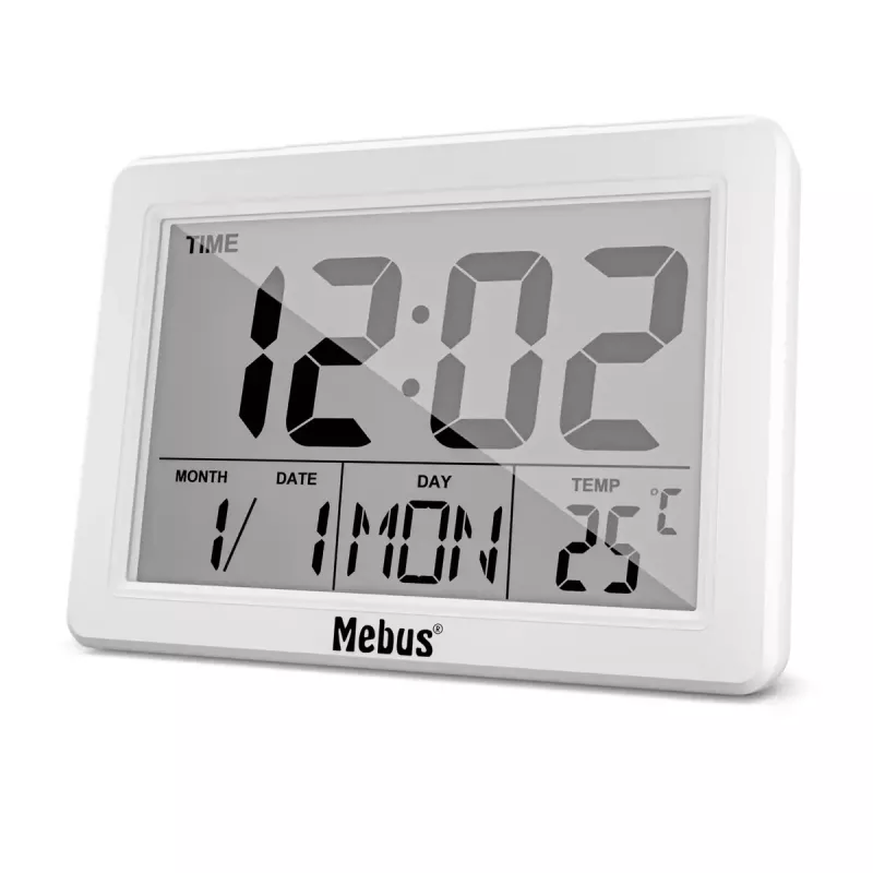 Quartz alarm clock Mebus 25738 White Rectangle Battery AAA