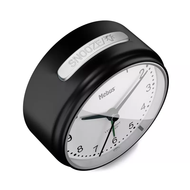 Quartz alarm clock Mebus 25806 Round Black White Analog Battery AA