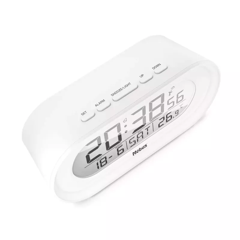 Digital alarm clock Mebus 25808 Oval White Blue backlight Battery AAA