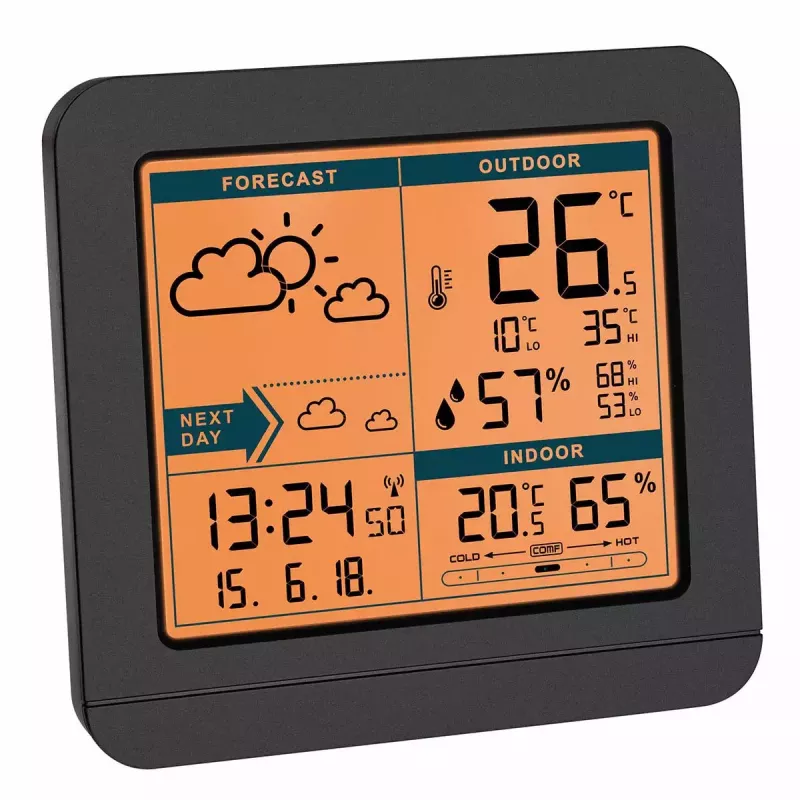 Weather display TFA Dostmann Sky Black LCD battery-powered wireless thermometer-hygrometer (indoor/outdoor, 0.433 GHz, AAA)