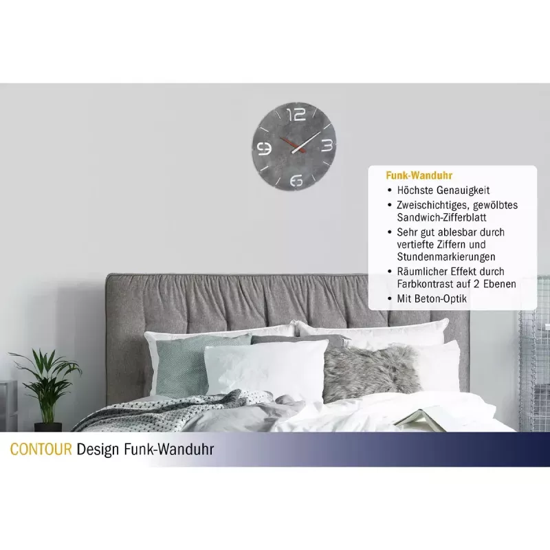 Wall Clock TFA-Dostmann CONTOUR Round Grey White 35 cm