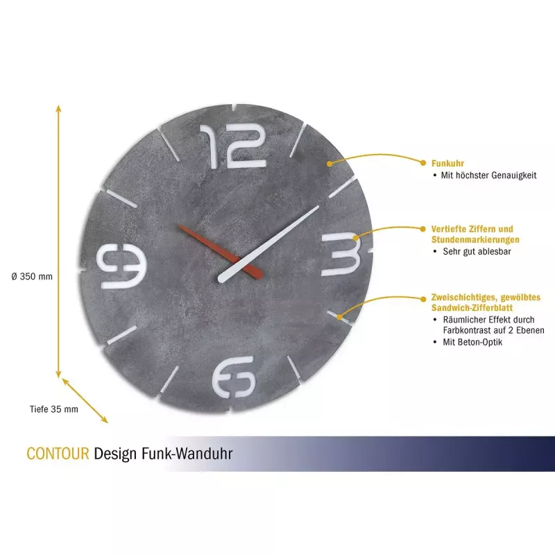 Wall Clock TFA-Dostmann CONTOUR Round Grey White 35 cm