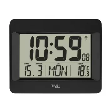 Digital alarm clock TFA-Dostmann 60.4519.01 Black Battery powered