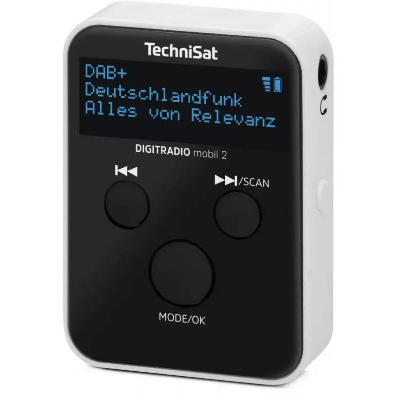 Portable radio TECHNISAT DIGITRADIO mobil 2 — DAB+ / FM, OLED 0.91 inch, 3.5mm, USB-C, Li-Ion 500 mAh, Black/White