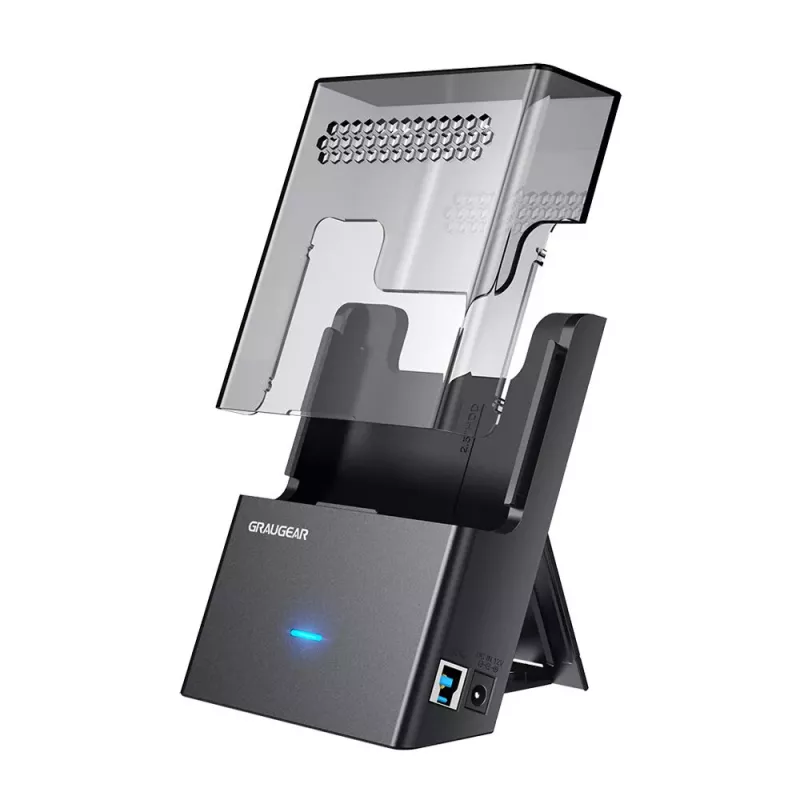 Docking station GrauGear G-3502-AC for 2.5 inch/3.5 inch SATA HDD/SSD, USB 3.2 Gen 1 Type-B, 6 Gbit/s, 12V/1.5A, black/transparent
