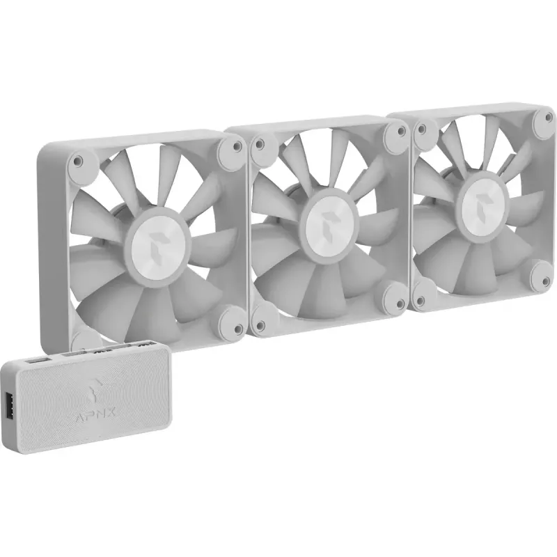 APNX 120 mm case fans 3-pack — APNX FP1-120 white, three 120mm cooling fans