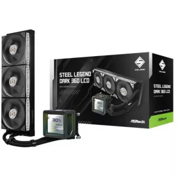 CPU cooler ASROCK Steel Legend Dark 360 LCD — 360mm AIO liquid cooler with LCD display