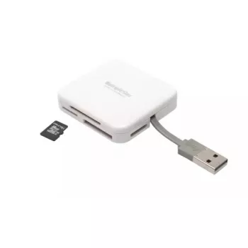 Card reader PNY All in One Reader — USB 2.0, 480 Mbit/s, supports CF/SD/MicroSD/MS/MiniSD/MMC, white, 54×54×13 mm, 29 g