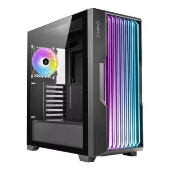 PC Case AZZA Guardian Glass Midi Tower — Black, ATX/Micro‑ATX/ITX/EATX, supports 3.5 inch×2 / 2.5 inch×4, front 120/140 mm fans