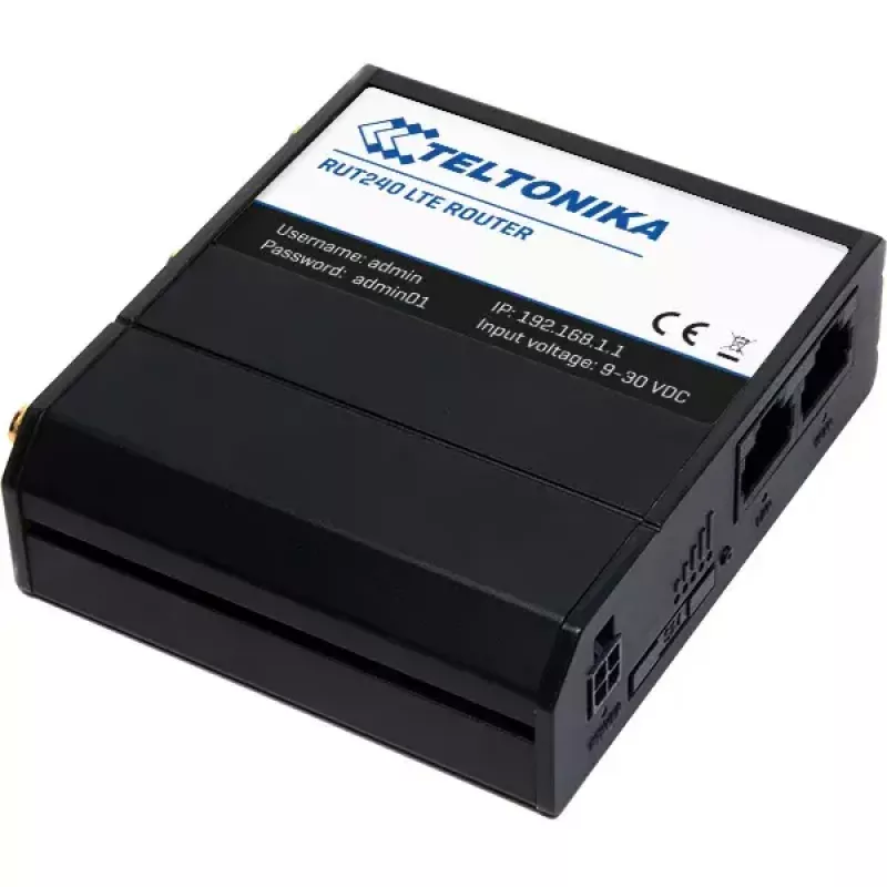 Cellular network router Teltonika RUT240 — 4G LTE, 3x external antennas, 2x Fast Ethernet ports, Wi‑Fi 4 (802.11n) 150 Mbps
