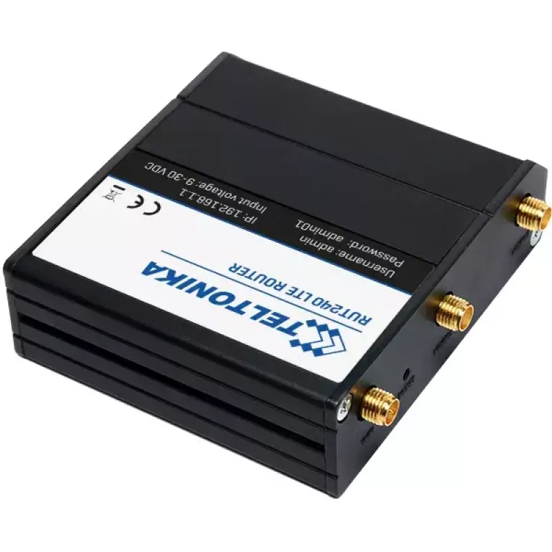 Cellular network router Teltonika RUT240 — 4G LTE, 3x external antennas, 2x Fast Ethernet ports, Wi‑Fi 4 (802.11n) 150 Mbps