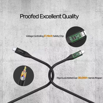 USB4 Gen 2x2 USB C cable Unitek C14100BK-0.8M — 0.8 m, USB-C to USB-C, 40 Gbit/s, black