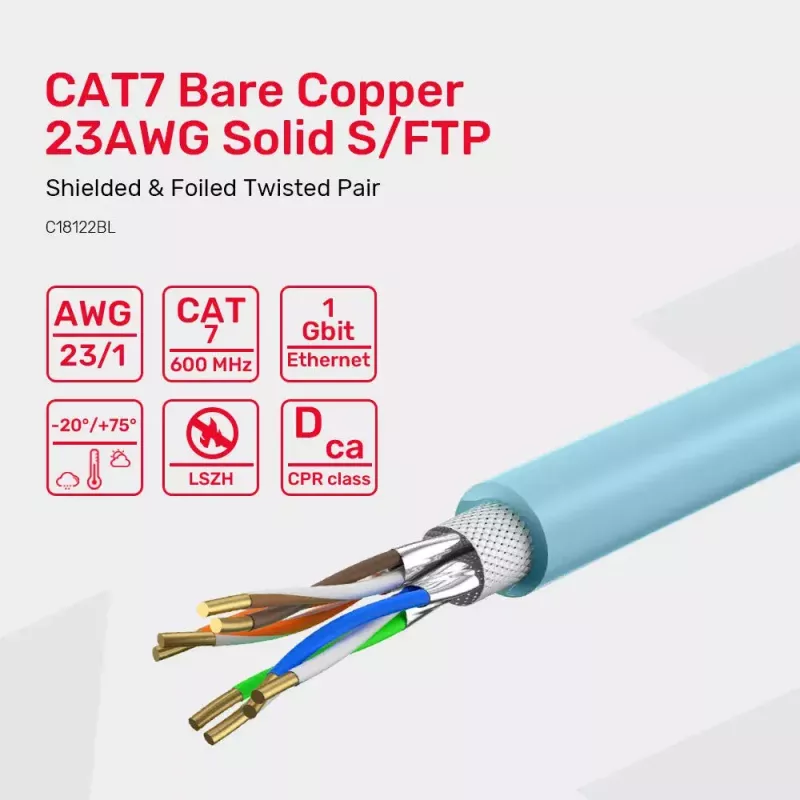 Networking Cable UNITEK C18122BL RJ45 Cat7 305m Blue