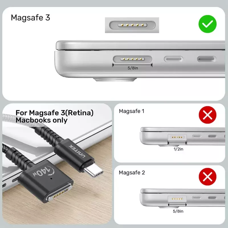 Power Cable UNITEK C14121BK-1M Black MagSafe 3 USB C 1m 28V 5A