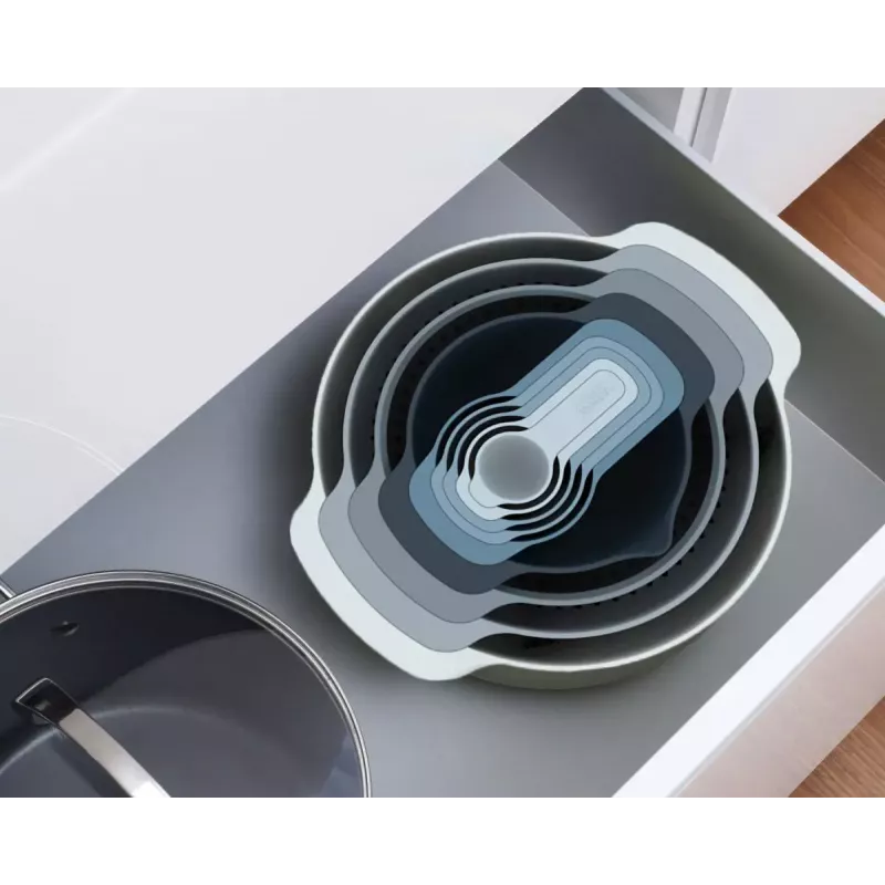 Set Joseph Joseph Nest Stackable Blue Grey 4.5L Bowl 1.65L Sieve