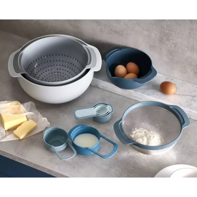 Set Joseph Joseph Nest Stackable Blue Grey 4.5L Bowl 1.65L Sieve