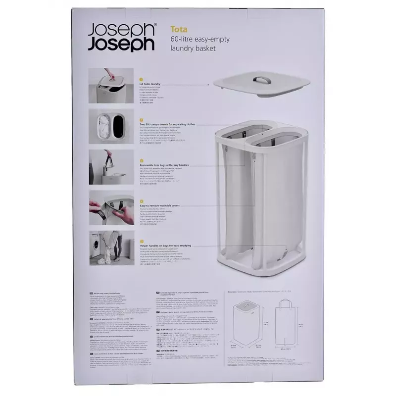 Laundry basket Joseph Joseph Tota 60L Ecru – 60 litre capacity, ventilated tall hamper