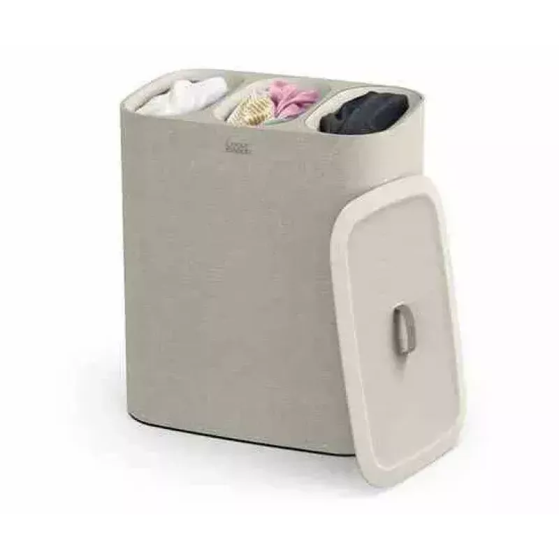 Laundry basket joseph joseph Tota Trio 90L — 90 litres capacity, three-compartment sorting, ecru