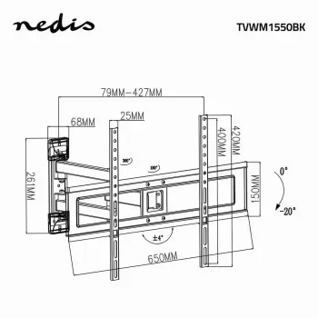 TV mount stand Nedis TVWM1550BK for 94–177.8 cm (37 inch–70 inch) screens, max VESA 600x400, max load 25 kg, black
