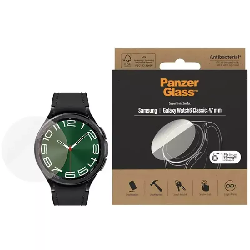 Screen protector PanzerGlass for Samsung Galaxy Watch6 Classic 47mm — antibacterial glass film
