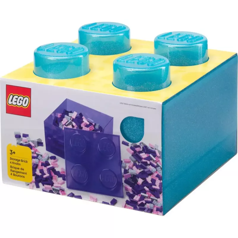 Storage Brick 4 Top Lid Glitter by room copenhagen — light blue/transparent LEGO-style storage box