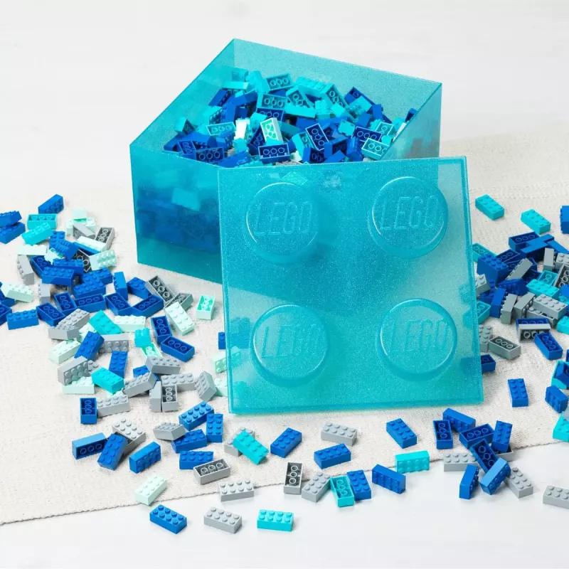 Storage Brick 4 Top Lid Glitter by room copenhagen — light blue/transparent LEGO-style storage box