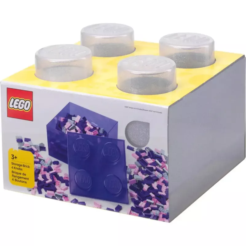 Storage Brick 4 Top Lid Glitter (transparent) by room copenhagen — LEGO-compatible storage box, 4 studs, transparent glitter