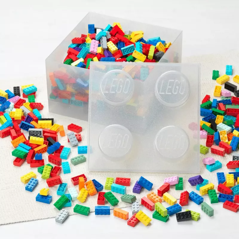 Storage Brick 4 Top Lid Glitter (transparent) by room copenhagen — LEGO-compatible storage box, 4 studs, transparent glitter