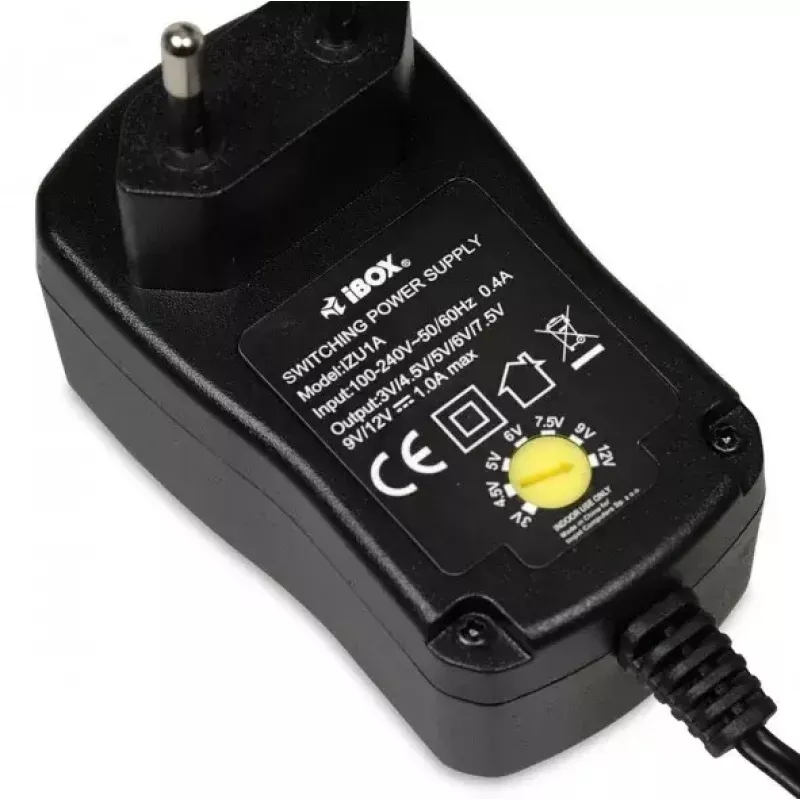 Power adapter IBOX IZU1A indoor 100–240V black, 75×35×43 mm