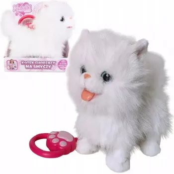 Plush interactive walking cat on a leash Artyk model 185564 white