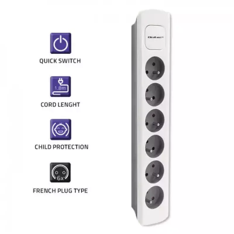 Power Extension Qoltec 50297 1.8m 6 AC Outlets Indoor Grey White