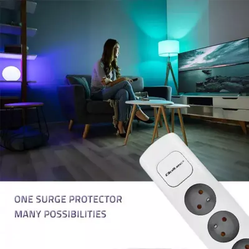 Power Extension Qoltec 50297 1.8m 6 AC Outlets Indoor Grey White
