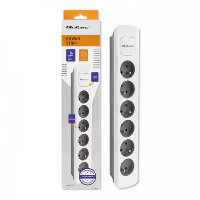 Power Extension Qoltec 50297 1.8m 6 AC Outlets Indoor Grey White