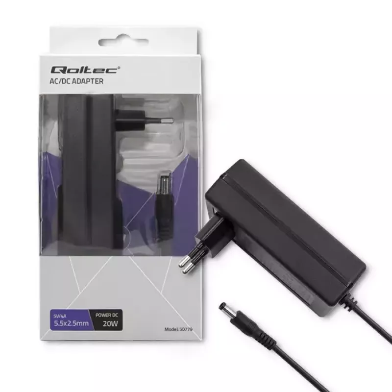 Power Adapter Qoltec 50779 Indoor 20 W Black