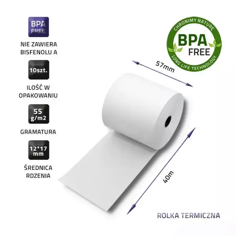 Thermal roll QOLTEC 57 x 40 mm 55 g/m² BPA free — QOLTEC 51897