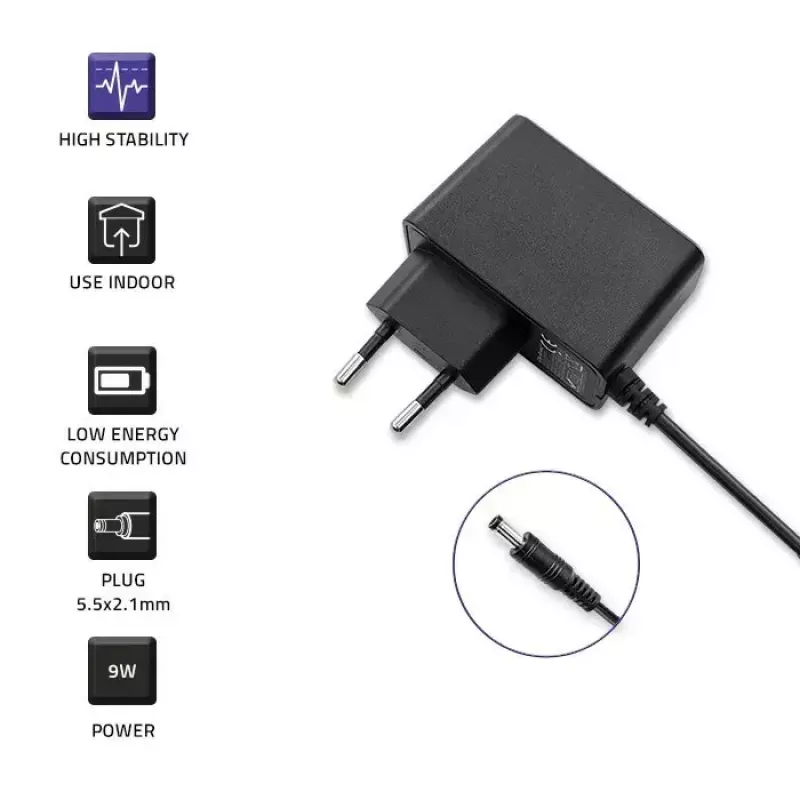 Power supply plug QOLTEC 52412 — 9W (9V 1A) external adapter for portable devices