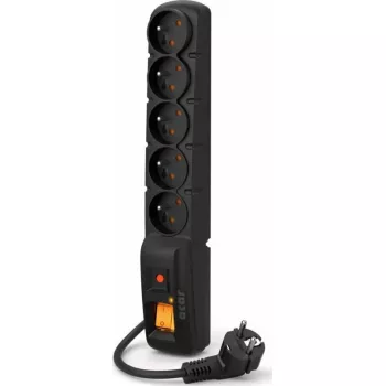 Surge protector power strip Acar F5 — 5 outlets, 1 m cable, black