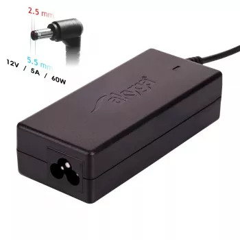 Laptop charger Akyga AK-ND-85, indoor AC adapter 100–250V input, 12V 5A output, 1.2m cable, black