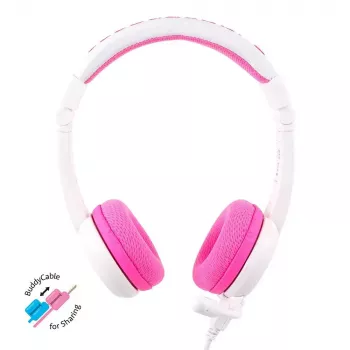 Headset buddy phones School+ wired head-band for calls and music, 20–20000 Hz, 1.4 m cable, pink/white