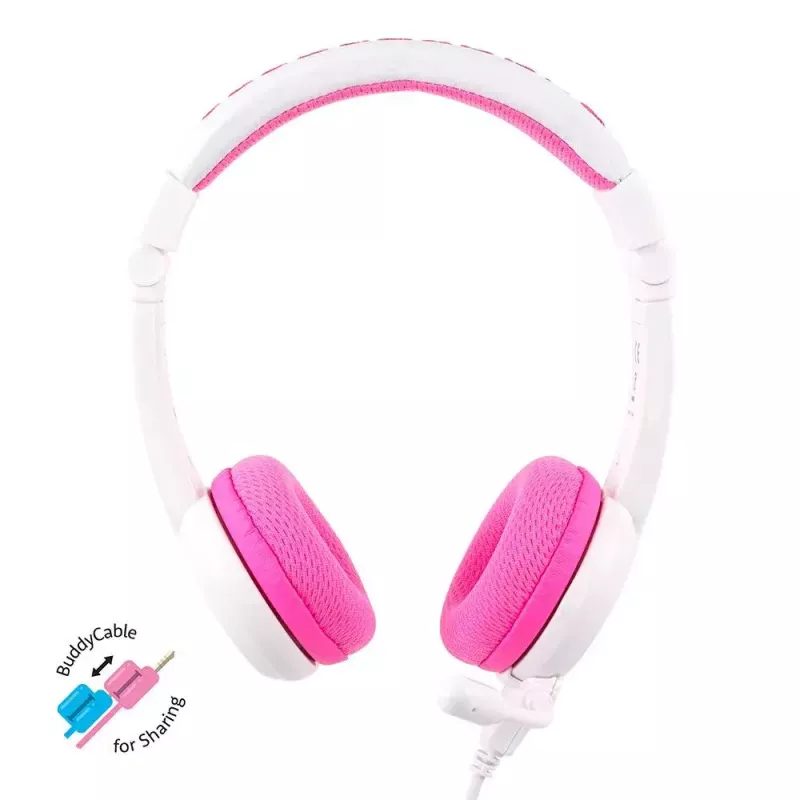Headset buddy phones School+ wired head-band for calls and music, 20–20000 Hz, 1.4 m cable, pink/white