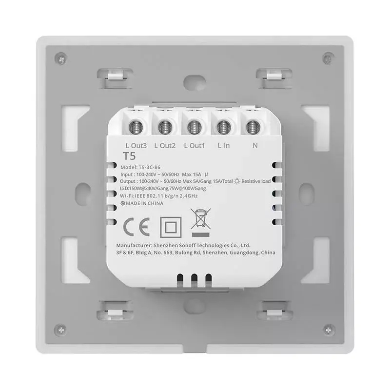 Wall-mounted Sonoff smart WiFi touch switch TX T5 2C 2-channel, touch panels for two circuits