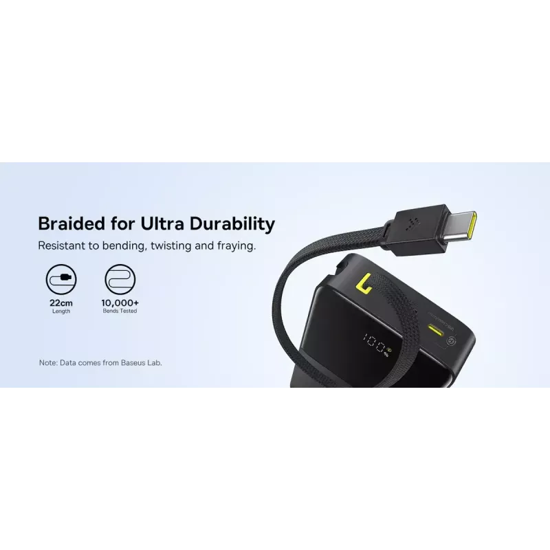 Power bank Baseus EnerFill Bipow2 Pro — 20000 mAh, PD 3.0 & QC 3.0, 22.5W, 1×USB-A + 1×USB-C, Black, up to 3 devices