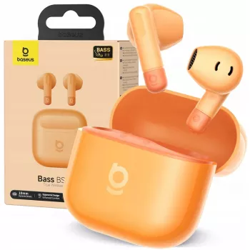 In-ear True Wireless Headphones Baseus Bass BS2 Lite TWS — orange, stereo audio, compact charging case